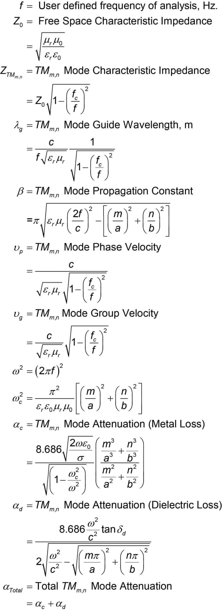 Rectangular Waveguide TMm,n Calculator - SiberSci, LLC